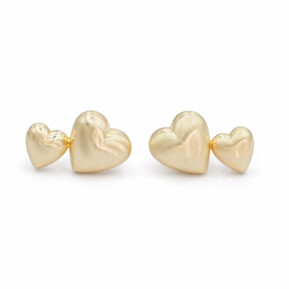 Gold Double Heart Stud Earrings (7013)